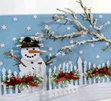 Приложение "Снежен човек" от хартия, плат, памук и плетени детайли