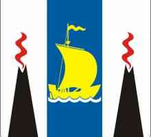Знамето и герба на района на Сахалин. Герб на градовете в района на Сахалин