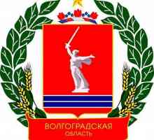 Знаме и герб на област Волгоград. Палта на оръжие в региона на Волгоград