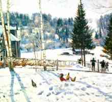 Красива живопис от Юон "В края на зимата. Обяд ", чието описание е химн на природата
