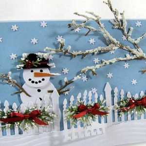 Приложение "Снежен човек" от хартия, плат, памук и плетени детайли