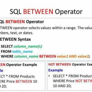 Между SQL: примери, описание