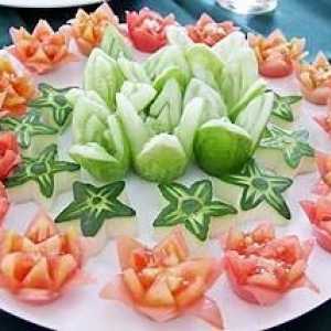 Зеленчукови нарязани зеленчуци: декорация на празнична маса