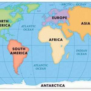 Океани и континенти, техните имена, местоположение на картата