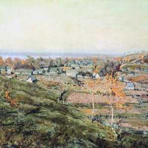 Композиция върху картината "Село Хмелевка". Изпълнител Николай Михайлович Ромадин